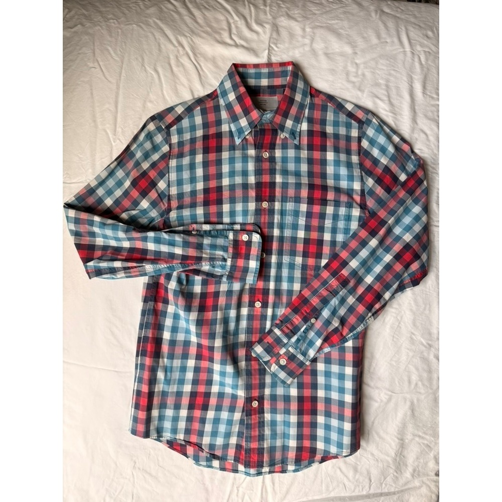 Jack Spade Mens XS Plaid Button Down Shirt Red Blue Cotton Long Sleeve
